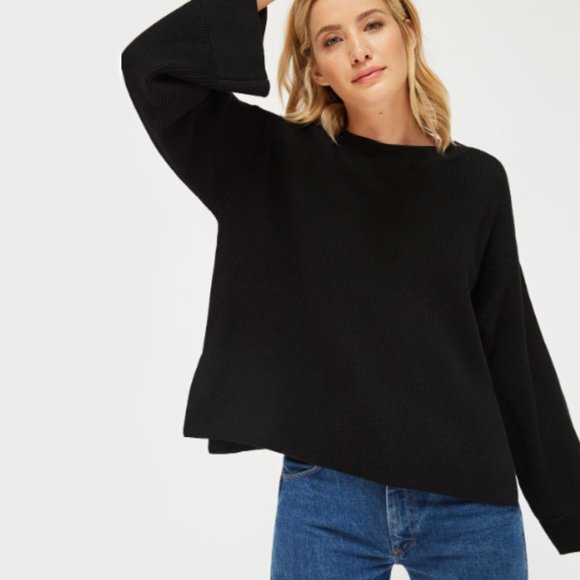 LACAUSA Sweaters - LACAUSA 'Sunset' Black Cashmere Blend Bell Sleeve Sweater | XS